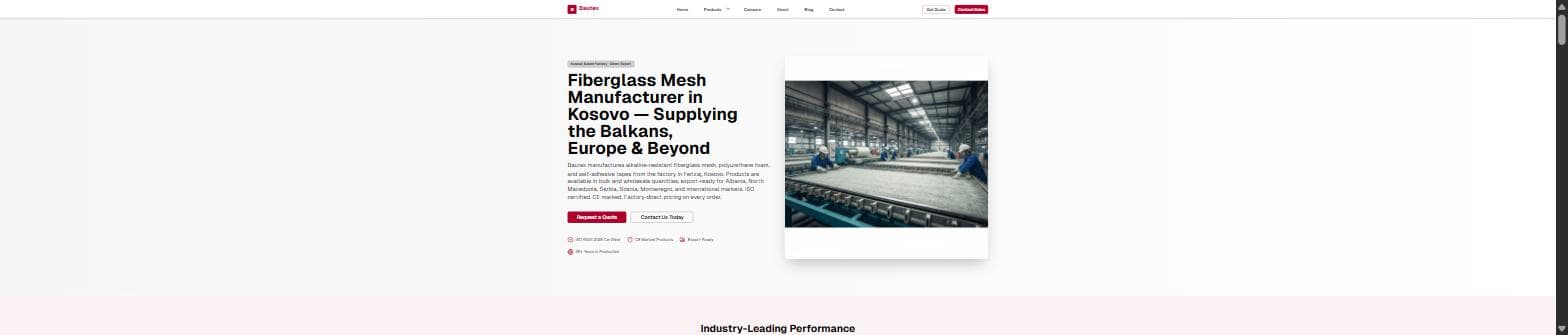 Bautex product catalogue website for fibreglass mesh