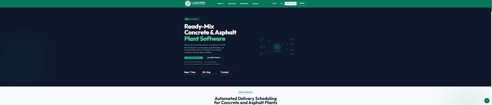 Linkoper website interface for concrete and asphalt logistics
